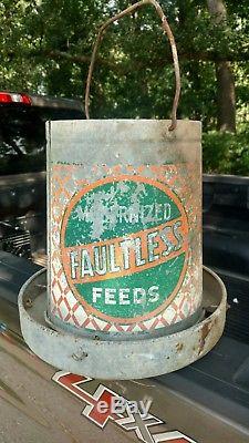 Vintage Faultless Feeds chicken poultry feed farm advertising tin feeder sign