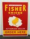 Vintage Fisher Chicks Authorized Dealer Rare Tin/metal Advertising Sign 15 X 20
