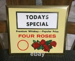 Vintage Four Roses Whiskey Distillers Metal Toc Tin Over Cardboard Sign Nyc