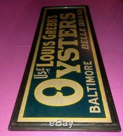 Vintage Framed Sign Advertising Louis Grebbs Belle Brand Oyster Can Baltimore Md