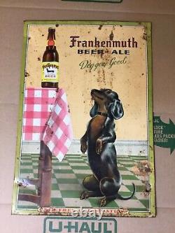 Vintage Frankenmuth Beer Sign Dog Gone Good Ale Tin Metal On Cardboard 13 x 19