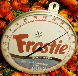 Vintage Frostie Root Beer Soda Pop Advertising Tin Sign Thermometer 495A NICE