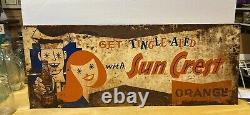 Vintage GET TINGLEATED WITH SUN CREST ORANGE SODA Tin Sign 30L x 12T