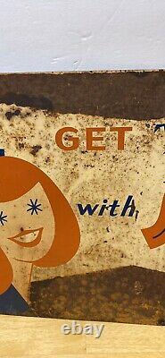 Vintage GET TINGLEATED WITH SUN CREST ORANGE SODA Tin Sign 30L x 12T