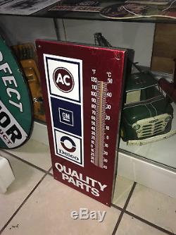 Vintage GM AC Delco Quality Parts Tin 9x19 Thermometer Dealership Sign Works