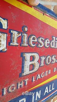 Vintage GRIESEDIECK BEER Old 42 x 14 inch Embossed Tin Sign Rare