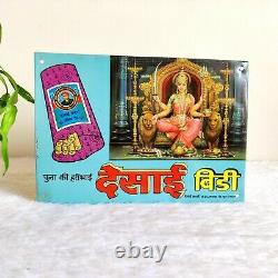 Vintage Goddess Santoshi Mata Graphics Desai Bidi Advertising Tin Sign Board