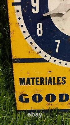 Vintage Goodyear Advertisement Litho Tin Sign business hours clock