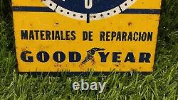 Vintage Goodyear Advertisement Litho Tin Sign business hours clock