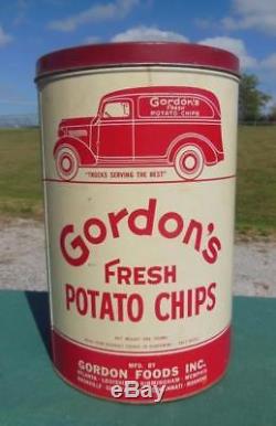 Vintage Gordon's Fresh Potato Chips Tin Can Advertising + LID