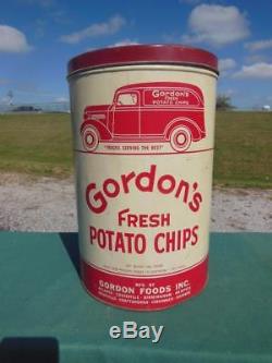 Vintage Gordon's Fresh Potato Chips Tin Can Advertising + LID