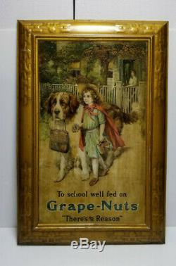 Vintage Grape Nuts Sign Tin Self Framed Original