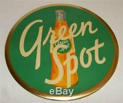 Vintage Green Spot Soda Tin Over Cardboard 9 inch Celluloid Button Sign