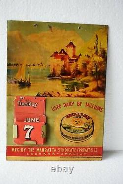 Vintage Gwalior Boot Polish Advertising Tin Sign Calendar Depicting Scenery 01
