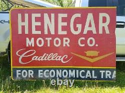 Vintage HENEGAR MOTOR COMPANY CADILLAC Car Dealership Tin Sign 80 x 60 inches
