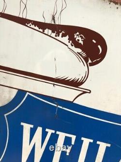 Vintage HOT DOG Weiland FRANKS Sold Here! Hog PIG Advertising TIN SIGN