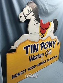 Vintage Hand Painted TIN PONY WESTERN GRILL Sign LARGE 36 x 42