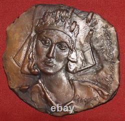 Vintage Handcrafted Woman Head Relief Tin Bronze Art Plaque Signed