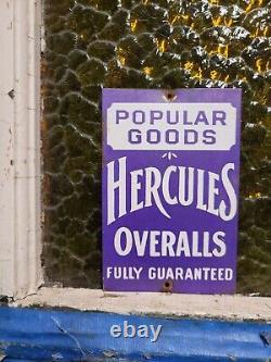 Vintage Hercules Clothing Sign Tin Metal Plaque Overalls Pants Oil Gas Service