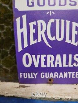 Vintage Hercules Clothing Sign Tin Metal Plaque Overalls Pants Oil Gas Service