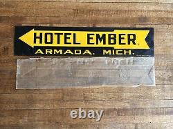 Vintage Hotel Advertising Sign Embossed Tin WithArrow Michigan Scioto Sign Co NOS