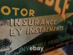 Vintage INVINCIBLE INSURANCE 20 Tin Advertising Sign WATCH VIDEO