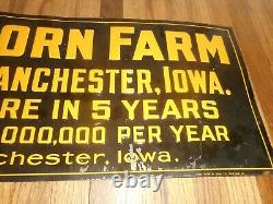Vintage IOWA SEED CORN FARMS Tin Tacker Advertising Sign Manchester IA
