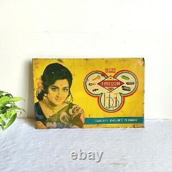 Vintage India Lady Graphics Freedom Bicycle Accessory Advertising Tin Sign Board