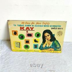 Vintage India Lady Graphics Kay Electric Switch Gears Advertising Tin Sign Board