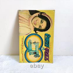Vintage India Lady Graphics Rex Sewing Machine Advertising Tin Sign Board Rare
