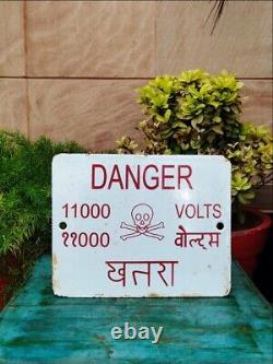 Vintage Indian Collectible Enamel Porcelain 11000 Volts Danger Tin Sign Board