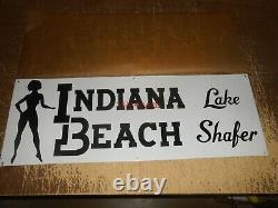 Vintage Indiana Beach Lake Shafer Embossed Tin Amusement Park Sign 10X27