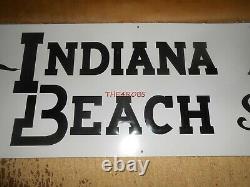 Vintage Indiana Beach Lake Shafer Embossed Tin Amusement Park Sign 10X27