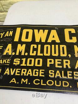 Vintage Iowa Corn Farm Advertising A. M. Cloud Manchester, Iowa Embossed Tin Sign