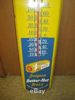 Vintage JAEGER'S BUTTER-NUT Bread Tin Non Porcelain Thermometer SignRARE! 40's