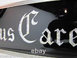 Vintage JESUS CARES Sign Glass Front Foil Design Lettering Deco Tin Bevel Frame