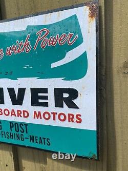 Vintage JOHNSON Sign Oliver Outboard Motors Boat Marine Gas Oil RARE Tin Tacker