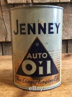 Vintage Jenney Motor Auto Oil 1 Quart Tin Can Unopened Gas Service Station Sign