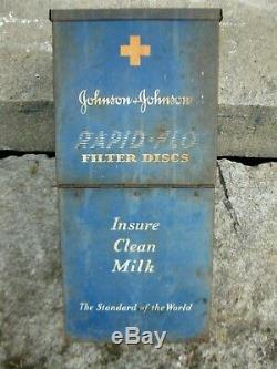 Vintage Johnson & Johnson Rapid Flo Dairy Farm Barn Clean Milk Tin Display Sign