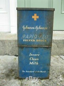 Vintage Johnson & Johnson Rapid Flo Dairy Farm Barn Clean Milk Tin Display Sign