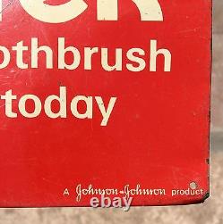 Vintage Johnson & Johnson Take A Tek Toothbrush Today Advertising Tin Sign Board