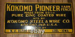 Vintage KOKOMO IN PIONEER ZINC FARM FENCE Tin Embossed ADEL IA Advertising SIGN