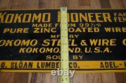 Vintage KOKOMO IN PIONEER ZINC FARM FENCE Tin Embossed ADEL IA Advertising SIGN