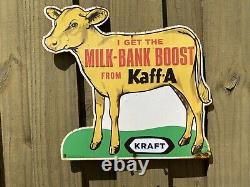 Vintage KRAFT Sign Kaffa Milk Boost Dairy Farm Cow Gas Oil Tin Tacker Advertisin