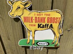 Vintage KRAFT Sign Kaffa Milk Boost Dairy Farm Cow Gas Oil Tin Tacker Advertisin