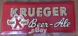 Vintage KRUEGER Beer Metal Tin Over Cardboard Sign Newark NJ Brewing Co. TOC