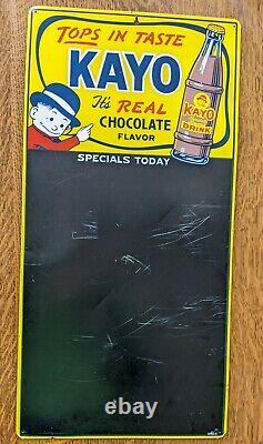 Vintage Kayo Chocolate Drink Tops in Taste Menu Chalkboard Tin Litho Sign 27x13