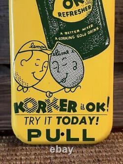 Vintage Korker Soda Advertising Sign Palm Press Tin Sign