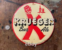 Vintage Krueger Beer Sign TOC Button Tin over Cardboard NEWARK NJ BREWERIANA Old