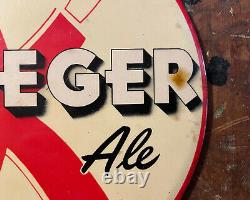 Vintage Krueger Beer Sign TOC Button Tin over Cardboard NEWARK NJ BREWERIANA Old